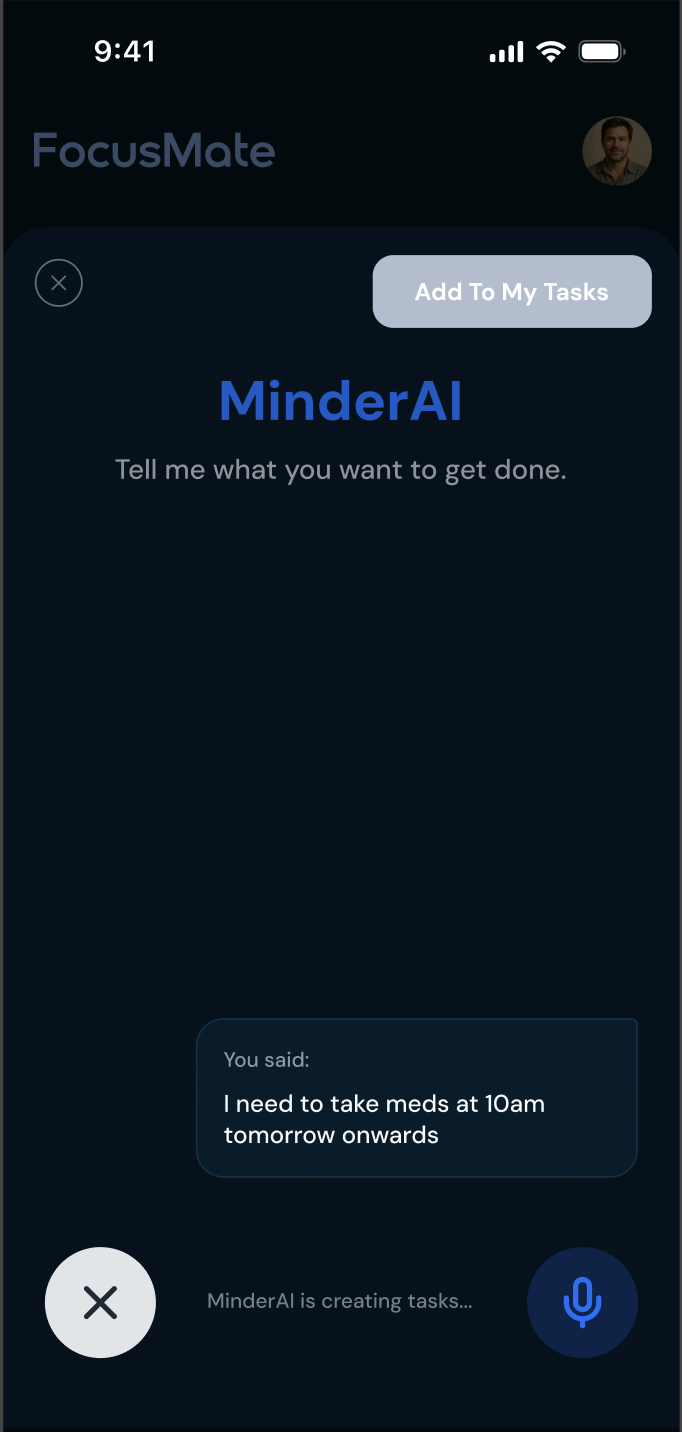 Minder AI task input screen