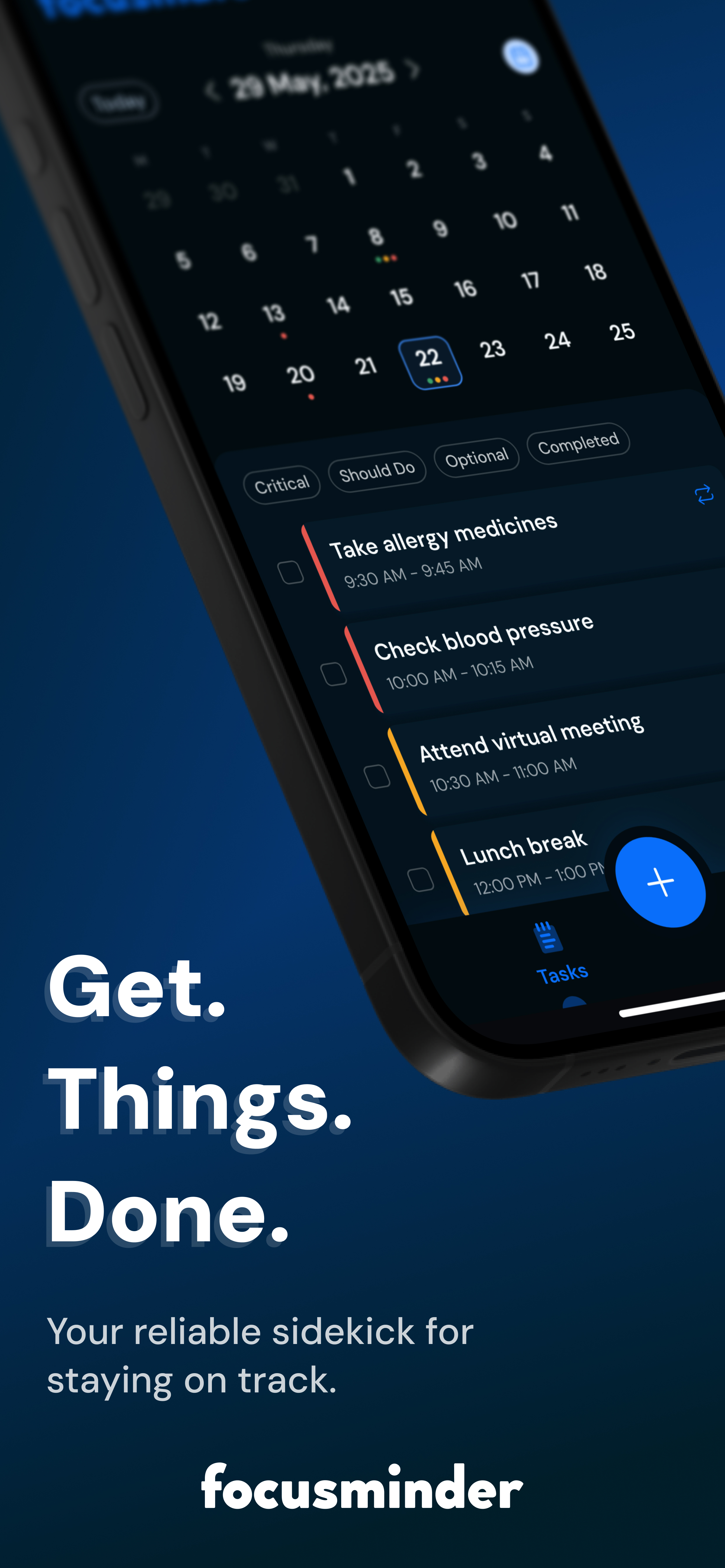 FocusMinder app tasks view